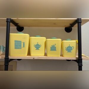 Vintage / Antique Yellow Kitchen Canister Set – Flour, Sugar, Coffee & Tea